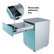 Load image into Gallery viewer, Aurora FC-103BL Fully Assembled Modern Soho Design 3-Drawer Metal Mobile File Cabinet with Lock Key, White/Aqua Blue