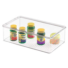 Load image into Gallery viewer, mDesign Stackable Plastic Storage Bin Box with Hinged Lid - Organizer for Vitamins, Supplements, Serums, Essential Oils, Medicine Pill Bottles, Adhesive Bandages, First Aid Supplies - Clear