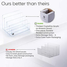 Load image into Gallery viewer, Acrylic File Organizer, Clear Folder Sorter, Desk, Office, Letter, Notebook, Electronics, Purse, Palette, Book, Holder, 4 Sections, Lucite, 9-Inch Wide x 7-Inch Deep x 7-Inch High.