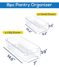 Load image into Gallery viewer, Utopia Home Set of 8 Pantry Organizers-Includes 8 Organizers (4 Large & 4 Small Drawers)-Organizers for Freezers, Kitchen Countertops and Cabinets-BPA Free Clear Plastic Pantry Storage Racks