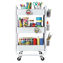 Load image into Gallery viewer, DESIGNA 3-Tier Rolling Cart, Utility Cart with Handle, Extra 3 Storage Accessories, Removable Pegboard, Easy Assembly Craft Carts for Kitchen, Bathroom, Office, Metal, White