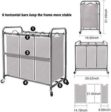 Load image into Gallery viewer, STORAGE MANIAC 3 Section Laundry Sorter, 3 Bag Laundry Hamper Cart with Heavy Duty Rolling Lockable Wheels and Removable Bags, Gray