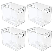 Load image into Gallery viewer, mDesign Deep Plastic Food Storage Container Bin with Handles - for Kitchen, Pantry, Cabinet, Fridge/Freezer - Slim Organizer for Snacks, Produce, Pasta - 10" x 6.5" x 8" - 4 Pack - Clear