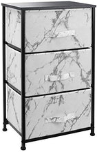 Load image into Gallery viewer, Sorbus Nightstand with 3 Drawers - Bedside Furniture & Night Stand End Table Dresser for Home, Bedroom Accessories, Office, College Dorm, Steel Frame, Wood Top (Marble White – Black Frame)