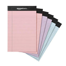 Load image into Gallery viewer, Amazon Basics Writing Pads, 5" x 8", Narrow Ruled, Pink, Orchid & Blue Paper, 6-Pack
