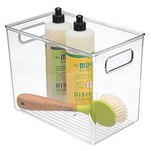 Load image into Gallery viewer, mDesign Deep Plastic Food Storage Container Bin with Handles - for Kitchen, Pantry, Cabinet, Fridge/Freezer - Slim Organizer for Snacks, Produce, Pasta - 10" x 6.5" x 8" - 4 Pack - Clear