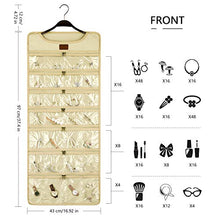 Load image into Gallery viewer, SMRITI Hanging Jewelry Organizer with Dual Zippered Pockets Canvas Double Sided Rotating Hanger Necklace Hanging Wall Organizer Earring Dustproof Holder Wall Mount Accessories Display Bag(Beige)