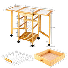 Load image into Gallery viewer, Henf Portable Rolling Drop Leaf Kitchen Storage Trolley Cart Island White Tile Top Folding Trolley Table with 1 Wood Drawer & 2 Steel Baskets Sapele Color