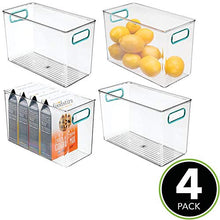 Load image into Gallery viewer, mDesign Plastic Food Storage Container Bin with Handles - for Kitchen, Pantry, Cabinet, Fridge/Freezer - Organizer for Snacks, Produce, Vegetables, Pasta - BPA Free, Food Safe - 4 Pack - Clear/Blue