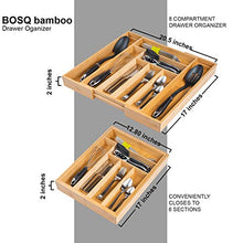 Load image into Gallery viewer, Expandable Bamboo Drawer Organizer - Large Silverware Organizer For Kitchen Organization - Strong And Durable Bamboo Expandable Drawer Organizer - 6-8 Compartments Utensil Drawer Organizers