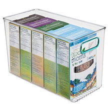 Load image into Gallery viewer, mDesign Plastic Food Storage Container Bin with Handles - for Kitchen, Pantry, Cabinet, Fridge/Freezer - Organizer for Snacks, Produce, Vegetables, Pasta - BPA Free, Food Safe - 4 Pack - Clear/Blue