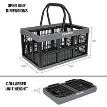 Load image into Gallery viewer, CleverMade Collapsible Plastic Grocery Shopping Baskets: Small Folding Stackable Storage Containers/Bins with Handles, Pack of 3, Graphite/Black