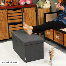 Load image into Gallery viewer, B FSOBEIIALEO Storage Ottoman with Filpping Lids, Ottoman Storage Bench Footrest Seat, Storage Organizer Toy Chest Linen 30"x15"x15" (Grey)