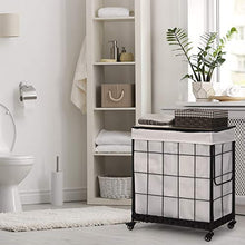 Load image into Gallery viewer, Laundry Hamper with Wood Lid and Divided Liner Bag;Durable Laundry Basket with Heavy Duty Rolling Lockable Wheels; Laundry Sorter with Removable Liner Bag (White)