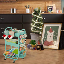Load image into Gallery viewer, DESIGNA 3-Tier Utility Storage Rolling Cart with Removable Pegboard & Extra Storage Baskets Hooks, Metal Craft Art Carts for Gift Home Office, Teal