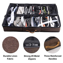 Load image into Gallery viewer, ACMETOP Extra-Large Under Bed Shoe Storage Organizer, Sturdy Built-in Structure & Durable Linen, Underbed Storage Solution Fits Men's Size 13 Sneaker and Women's 6'' High-Heels (Brown)