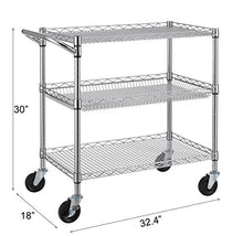 Load image into Gallery viewer, Finnhomy 3 Tier Heavy Duty Commercial Grade Utility Cart, Wire Rolling Cart with Handle Bar, Steel Service Cart with Wheels, Utility Shelf Plant Display Shelf Food Storage Trolley, NSF Listed