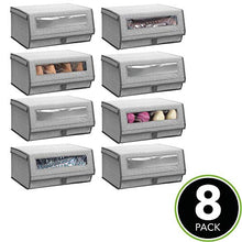 Load image into Gallery viewer, mDesign Fabric Large Storage Box Bin with Clear Window and Hinged Lid - Holder for Mens and Womens Dress Shoes, Boots, Pumps, Sandals, Flats - Modern Closet Organizer Solution - 8 Pack - Gray