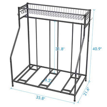 Load image into Gallery viewer, Bike Rack, 3 Bike Stand Rack, with Baskets Storage and 6 Hooks, Bicycle Floor Parking Stands, Bike Storage Stand, Bike Rack Garage, Free Standing Bike Rack, Indoor Outdoor Sports Storage Station