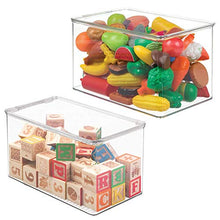 Load image into Gallery viewer, mDesign Stackable Closet Plastic Storage Box with Lid - Container for Organizing Child's/Kids Toys, Action Figures, Crayons, Markers, Building Blocks, Puzzles, Crafts - 7" High, 2 Pack - Clear