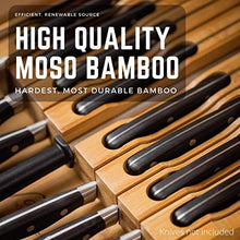 Load image into Gallery viewer, In-Drawer Bamboo Knife Block Holds 16 Knives (Not Included) Without Pointing Up PLUS a Slot for your Knife Sharpener! Noble home & chef Knife Organizer Made from Quality Moso Bamboo