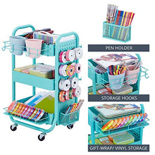 Load image into Gallery viewer, DESIGNA 3-Tier Utility Storage Rolling Cart with Removable Pegboard & Extra Storage Baskets Hooks, Metal Craft Art Carts for Gift Home Office, Teal