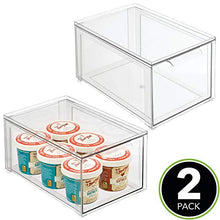 Load image into Gallery viewer, mDesign Plastic Stackable Kitchen Storage Box with Pull-Out Drawer - Container for Kitchen, Pantry, Cabinet, Fridge/Freezer - Organizing Snacks, Produce, Vegetables, Pasta Food - 2 Pack - Clear
