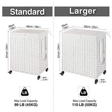 Load image into Gallery viewer, Greenstell Laundry Hamper with Wheels & 2 Removable Liner Bags, Divided Handwoven Hampers, Synthetic Rattan Clothes Laundry Basket with Lid & Handles, Foldable & Easy to Install White 22x12x26.4 in