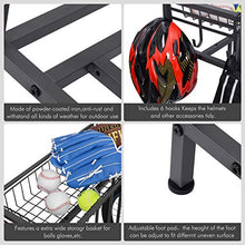 Load image into Gallery viewer, Bike Rack, 3 Bike Stand Rack, with Baskets Storage and 6 Hooks, Bicycle Floor Parking Stands, Bike Storage Stand, Bike Rack Garage, Free Standing Bike Rack, Indoor Outdoor Sports Storage Station
