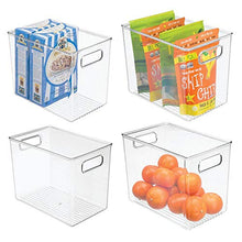 Load image into Gallery viewer, mDesign Deep Plastic Food Storage Container Bin with Handles - for Kitchen, Pantry, Cabinet, Fridge/Freezer - Slim Organizer for Snacks, Produce, Pasta - 10" x 6.5" x 8" - 4 Pack - Clear