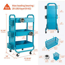 Load image into Gallery viewer, DESIGNA 3-Tier Metal Rolling Utility Cart with Handle, Craft Art Carts & Extra Office Storage Accessories Turquoise