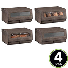 Load image into Gallery viewer, mDesign Fabric Large Storage Box Bin with Clear Window, Hinged Lid - Holder for Men's and Women's Dress Shoes, Boots, Pumps, Sandals, Flats - Modern Closet Organizer Solution, 4 Pack - Espresso Brown