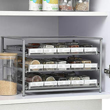 Load image into Gallery viewer, NEX Spice Rack Organizer for Cabinet, 3 Tier Seasoning Organizer for Kitchen Cabinet Countertop, Metal Spice Bottles Storage Drawer with Labels and Mesh Design, Silver