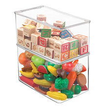 Load image into Gallery viewer, mDesign Stackable Closet Plastic Storage Box with Lid - Container for Organizing Child's/Kids Toys, Action Figures, Crayons, Markers, Building Blocks, Puzzles, Crafts - 7" High, 2 Pack - Clear