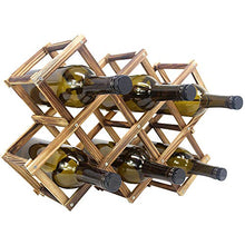 Load image into Gallery viewer, Foldable Wooden Wine Bottle Holder - Natural Wine Rack with 8 Slots - Wine Bottle Rack & Storage - Holds 10 Wine Bottles