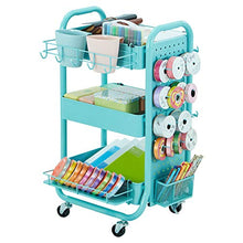 Load image into Gallery viewer, DESIGNA 3-Tier Utility Storage Rolling Cart with Removable Pegboard & Extra Storage Baskets Hooks, Metal Craft Art Carts for Gift Home Office, Teal