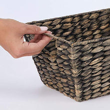 Load image into Gallery viewer, mDesign Natural Woven Hyacinth Closet Storage Organizer Basket Bin - Collapsible - for Cube Furniture Shelving in Closet, Bedroom, Bathroom, Entryway, Office - 4 Pack - Black Wash