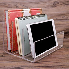 Load image into Gallery viewer, Clear Acrylic File Sorter, 3 Sections Desk Plastic File Folder Rack, Clear Office File Organizer for Document Paper Letter Book Envelope Laptop Makeup Eye Shadow Palette Mail Electronic Purse