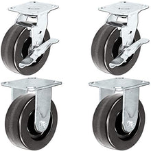 Load image into Gallery viewer, 6" x 2" Heavy Duty Toolbox Caster Set of 4 with Phenolic Wheels, 4,800 lbs Capacity per Set of 4, 2 Swivels with Locking Brakes and 2 Rigid Casters, CasterHQ Brand