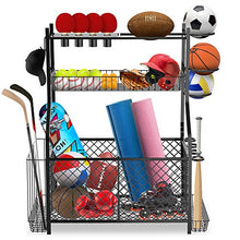 Load image into Gallery viewer, IPOW Upgrade Garage Sports Equipment Storage Organizer| Ball Storage Rack| Garage Ball Organizer| Sports Gear Storage| New Garage Storage Racks with Baskets, Hooks, Bat Rack, Ball Ring Rack Steel