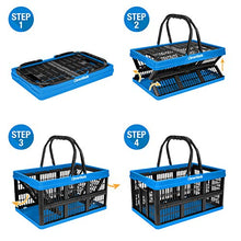 Load image into Gallery viewer, CleverMade Collapsible Plastic Grocery Shopping Baskets: Small Folding Stackable Storage Containers/Bins with Handles, Pack of 3, Graphite/Black