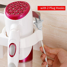 Load image into Gallery viewer, COAWG Adhesive Hair Dryer Holder, Wall Mounted No Drilling Plastic Bathroom Blow Drier Storage with Plug Hook, Hair Care Tools Organizer Basket with Cups for Curling Flat Straight Hot Iron