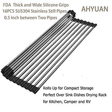 Load image into Gallery viewer, Ahyuan Roll up Dish Drying Rack Over The Sink Kitchen Roll up Sink Drying Rack Portable Dish Rack Dish Drainer Foldable SUS304 Stainless Steel Dish Drying Rack (17.8''x11.2'')