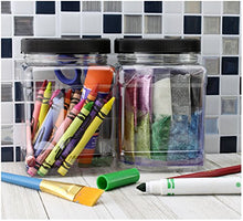 Load image into Gallery viewer, 32-Ounce Square Plastic Jars (4-Pack); Clear Rectangular 4-Cup Canisters w/Black Lids, Easy-Grip Side