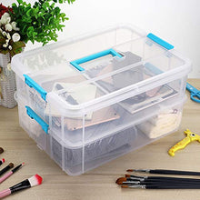 Load image into Gallery viewer, BTSKY 2 Layer Stack & Carry Box, Plastic Multipurpose Portable Storage Container Box Handled Organizer Storage Box for Organizing Stationery, Sewing, Art Craft, Jewelry and Beauty Supplies Blue