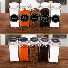 Load image into Gallery viewer, SWOMMOLY 36 Glass Spice Jars with 713 Spice Labels, Chalk Marker and Funnel Complete Set. 36 Square Glass Jars 4 OZ, Airtight Cap, Pour/sift Shaker Lid