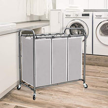 Load image into Gallery viewer, STORAGE MANIAC 3 Section Laundry Sorter, 3 Bag Laundry Hamper Cart with Heavy Duty Rolling Lockable Wheels and Removable Bags, Gray
