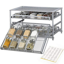 Load image into Gallery viewer, NEX Spice Rack Organizer for Cabinet, 3 Tier Seasoning Organizer for Kitchen Cabinet Countertop, Metal Spice Bottles Storage Drawer with Labels and Mesh Design, Silver