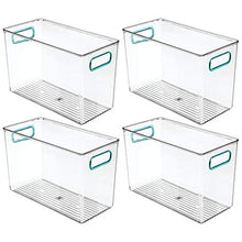 Load image into Gallery viewer, mDesign Plastic Food Storage Container Bin with Handles - for Kitchen, Pantry, Cabinet, Fridge/Freezer - Organizer for Snacks, Produce, Vegetables, Pasta - BPA Free, Food Safe - 4 Pack - Clear/Blue
