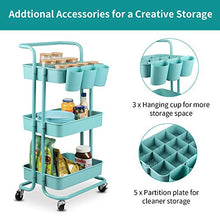 Load image into Gallery viewer, alvorog 3-Tier Rolling Utility Cart Storage Shelves Multifunction Storage Trolley Service Cart with Mesh Basket Handles and Wheels Easy Assembly for Bathroom, Kitchen, Office (Blue)